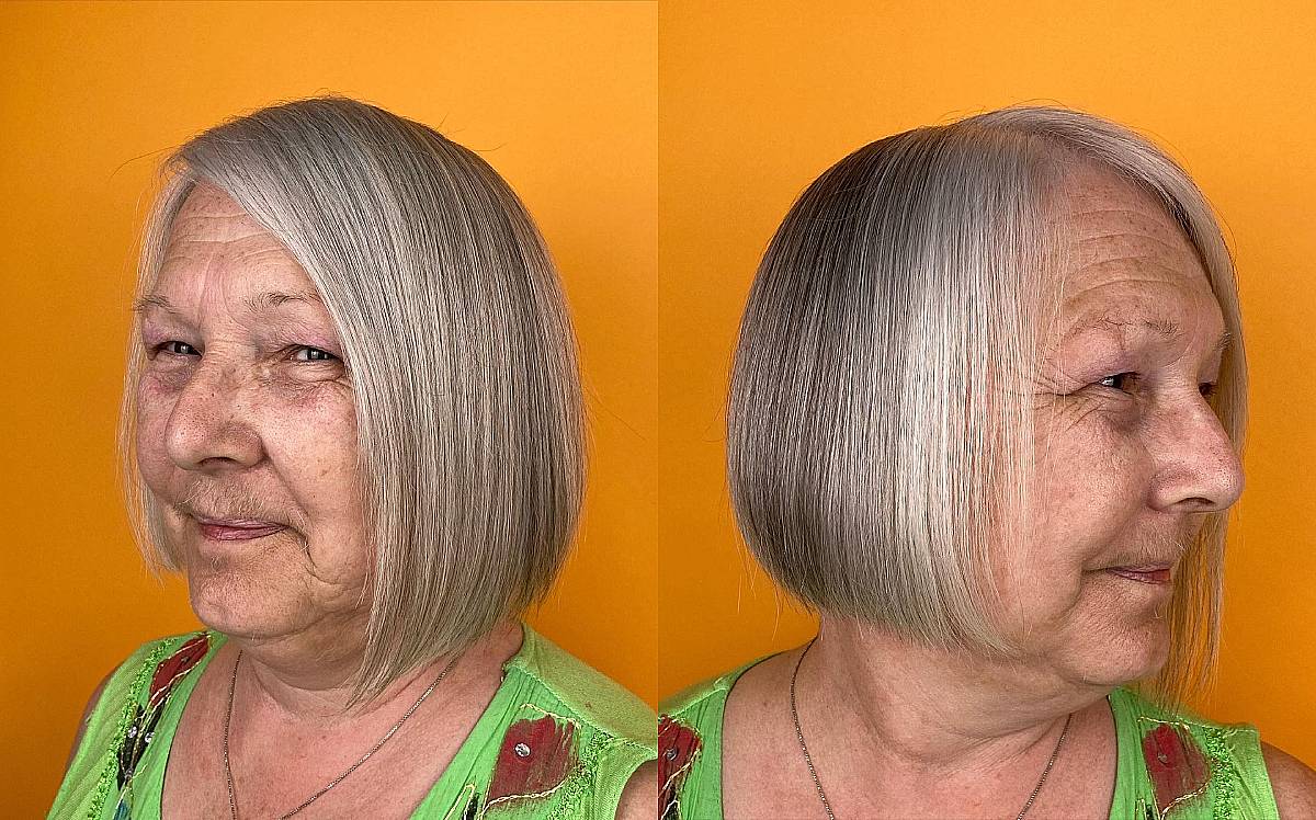 Thin Uneven Side-Parted Style for Short Silver Hair