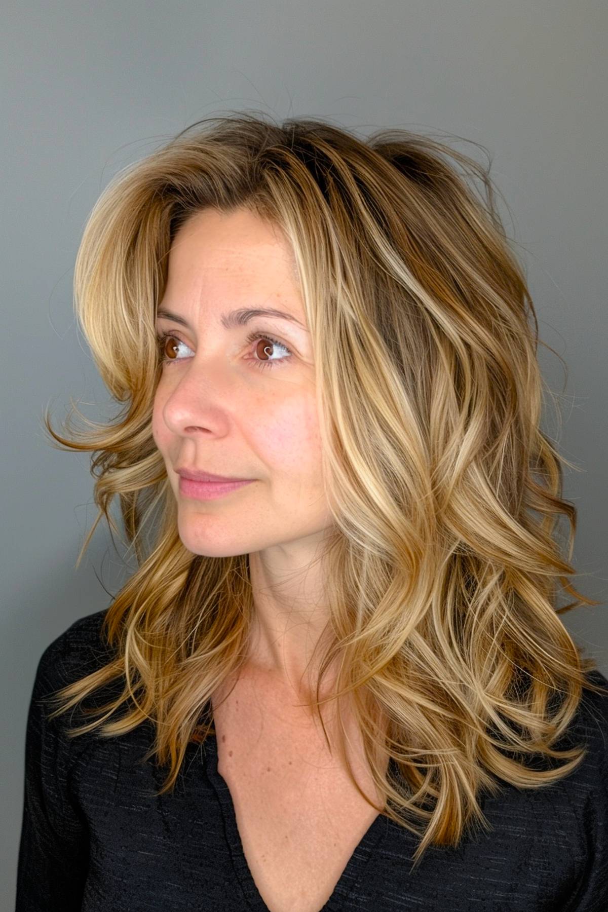 Medium-length cut with beachy waves for fine hair