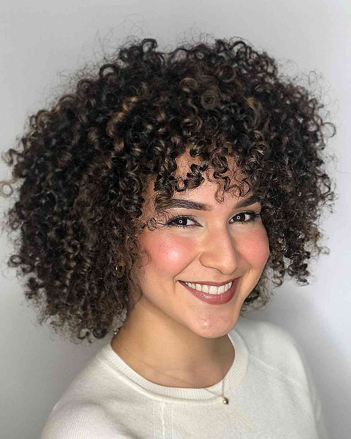 Tight Curly Texture with Bangs for Short Hair