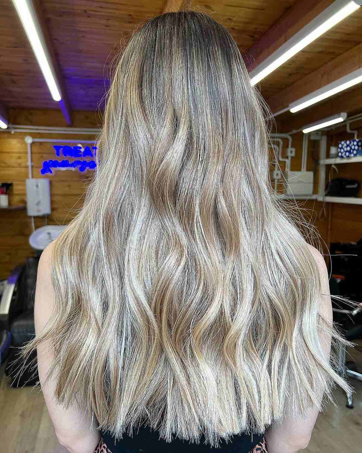 Toasted Blonde Balayage with Dark Roots