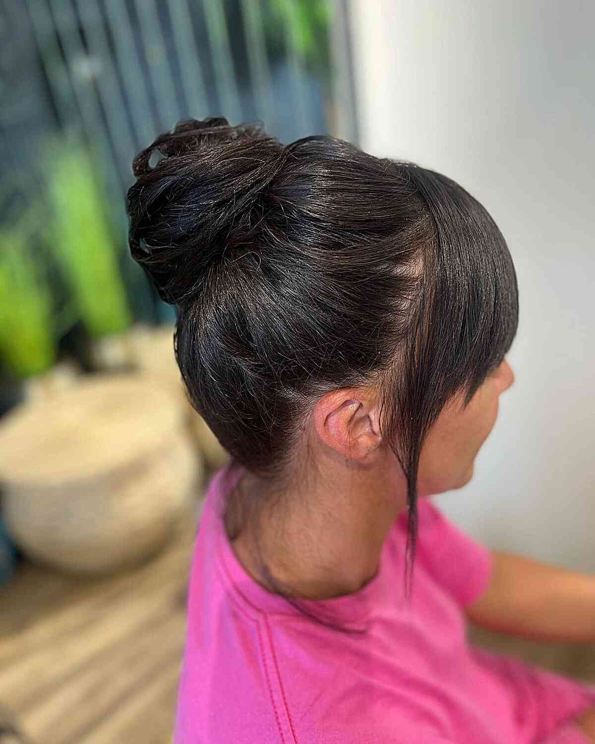 Simple Top Knot Updo with Straight Bangs