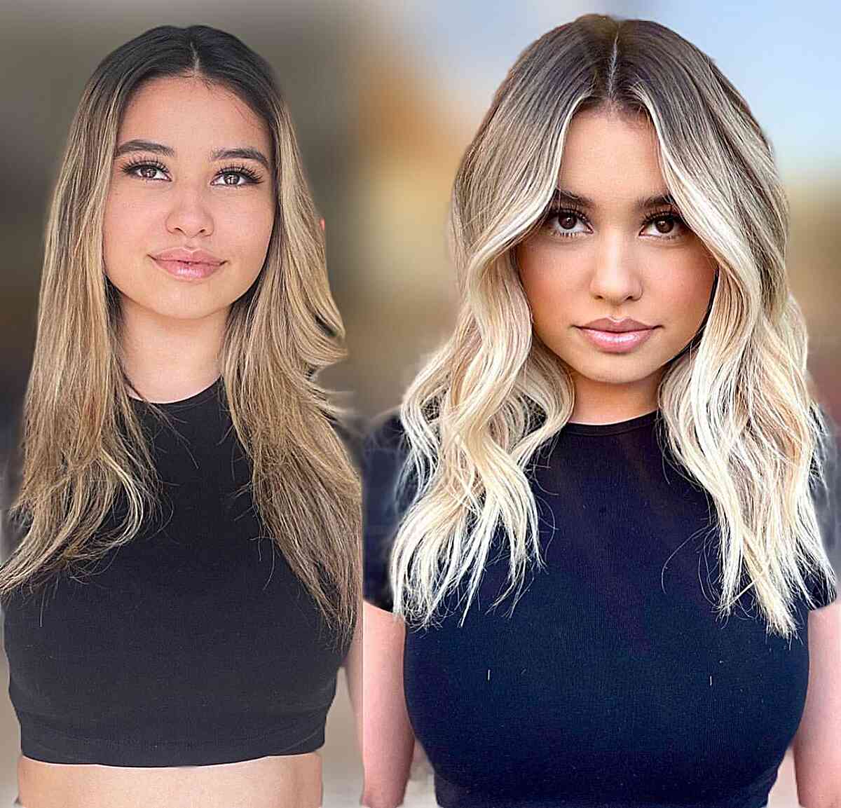 Tousled and Lived-In Blonde Ombre for ladies with mid-length hair