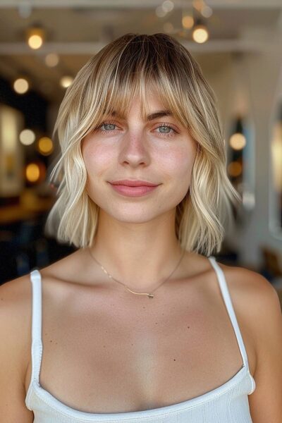 A tousled blunt cut with bangs