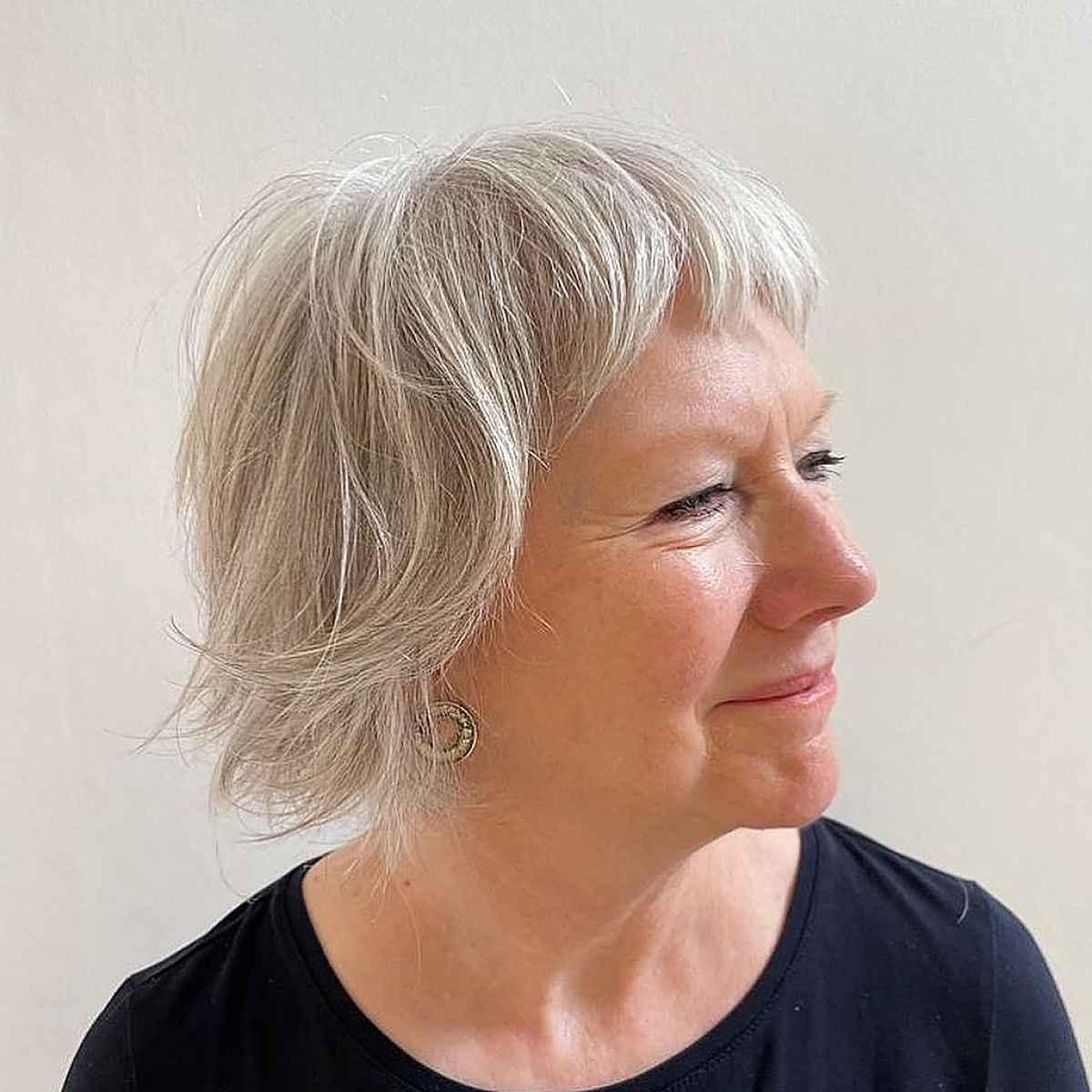 Tousled Bob with Fringe for a Woman Past 60