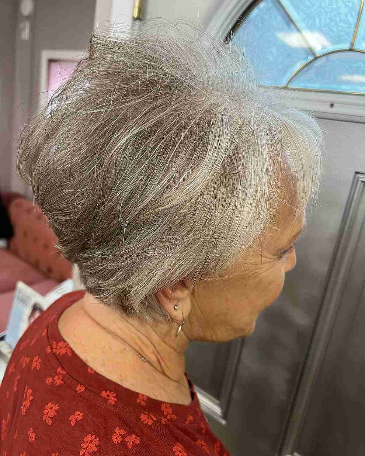 Tousled Gray Pixie with Short Layers for Older Ladies