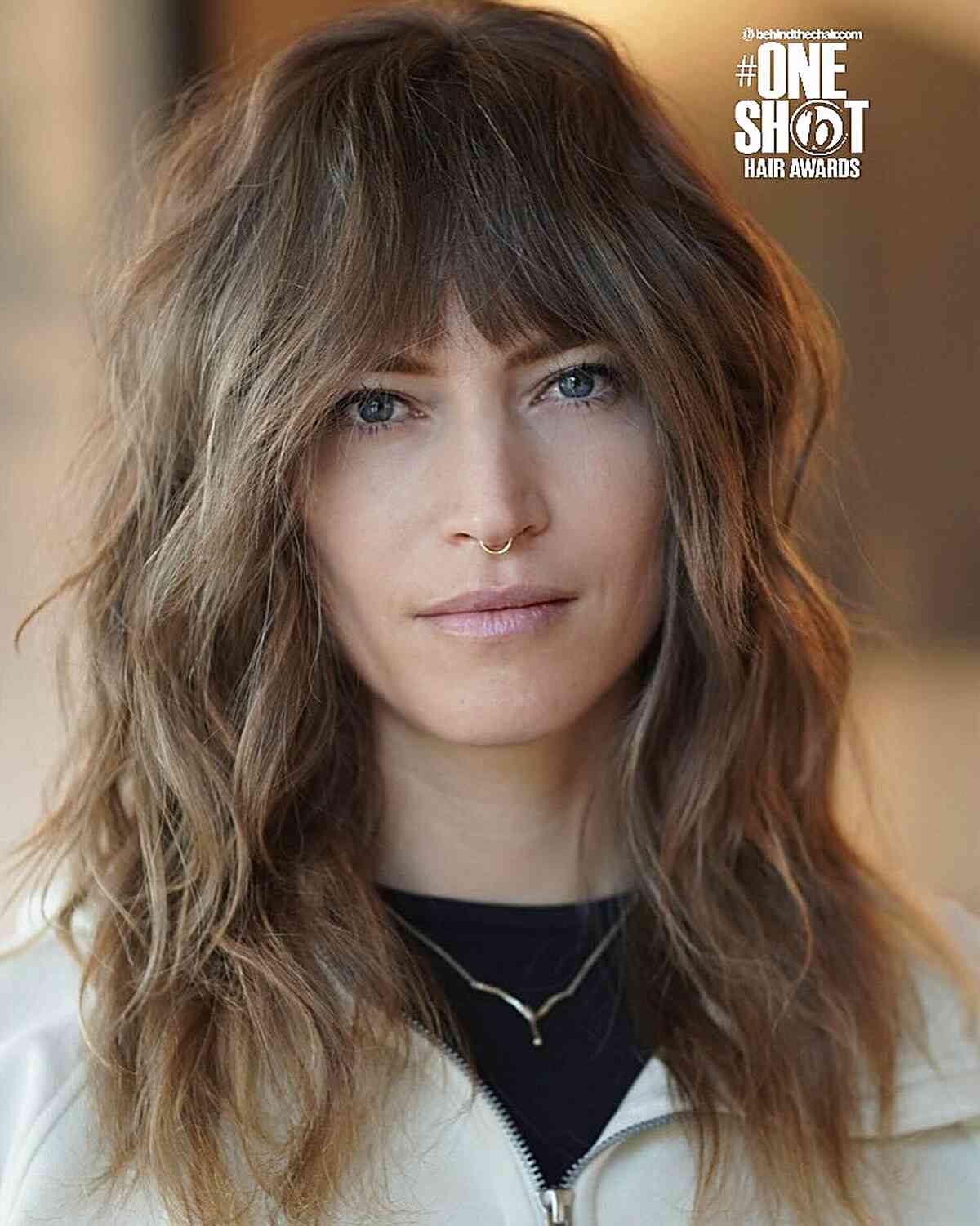 Tousled Medium Wavy Cut with Choppy Layers and Bangs