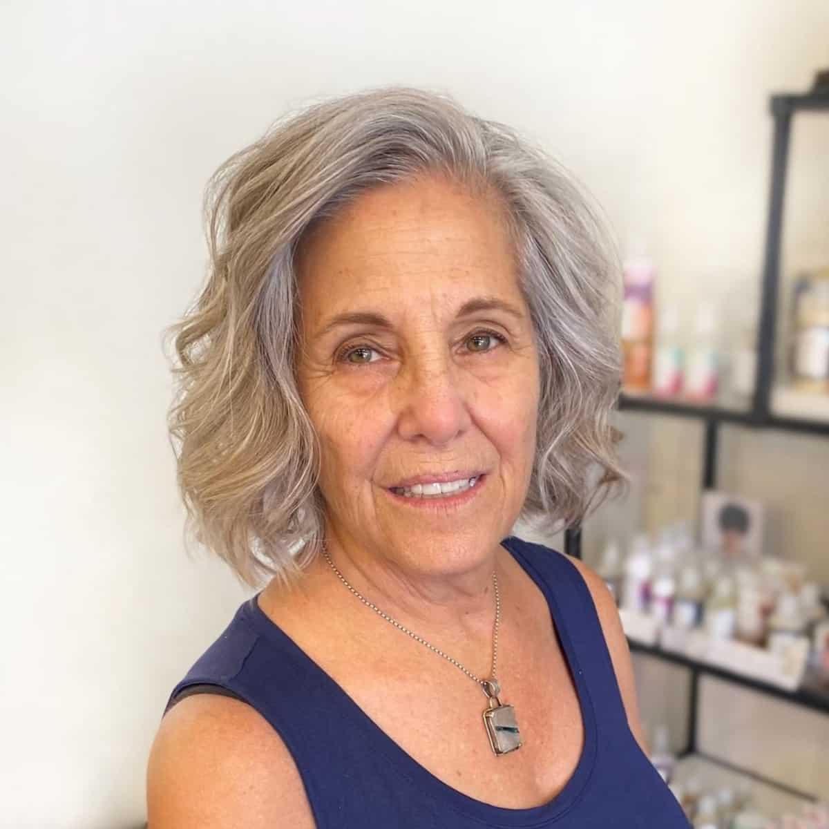 Tousled messy bob cut for women over 60