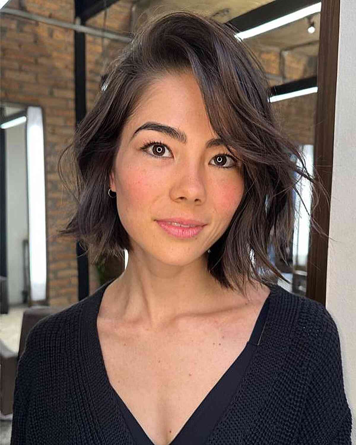 Tousled Neck-Length Bob with a Side Part for Fine Hair