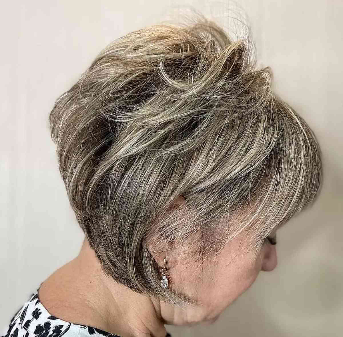 Tousled Pixie Bob with Choppy Layers for Ladies Seventy and Up