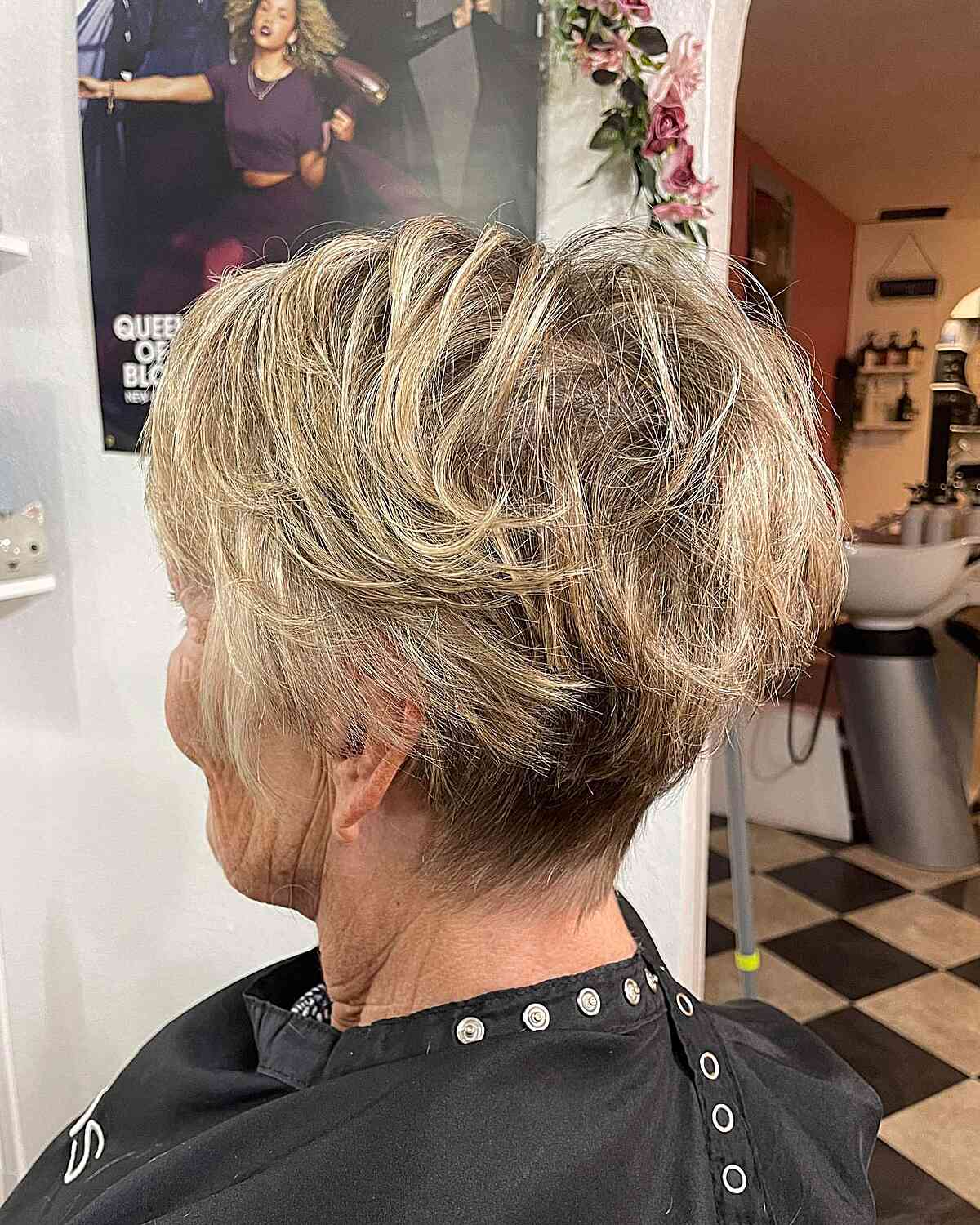 Tousled Pixie with Choppy Layers and Blonde Highlights for Seniors Over 60