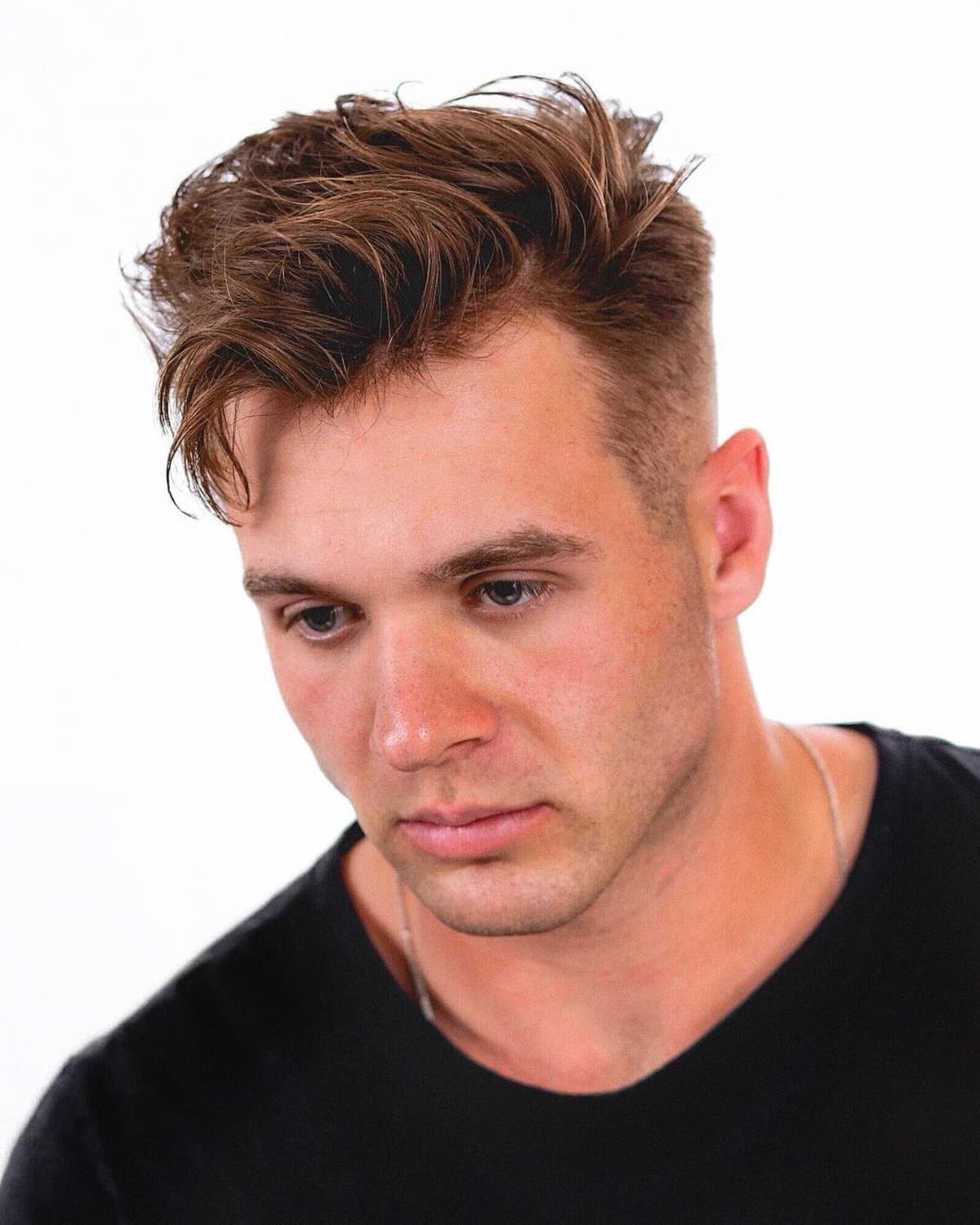 Tousled side quiffed hair for men