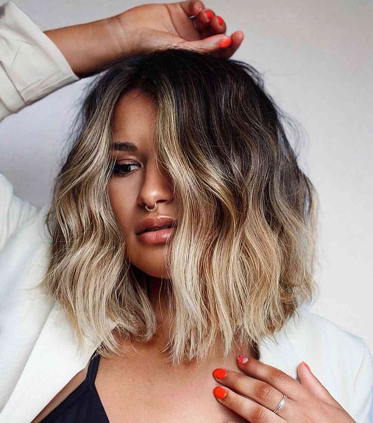 Tousled Textured Shoulder-Length Bob with Ombre