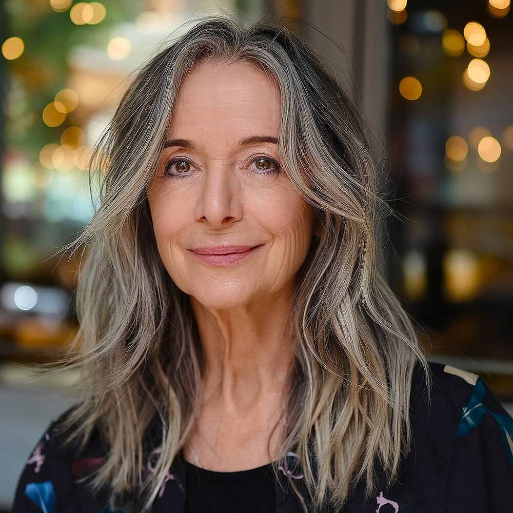 Medium tousled waves with soft layers, a natural and effortless style for women over 60