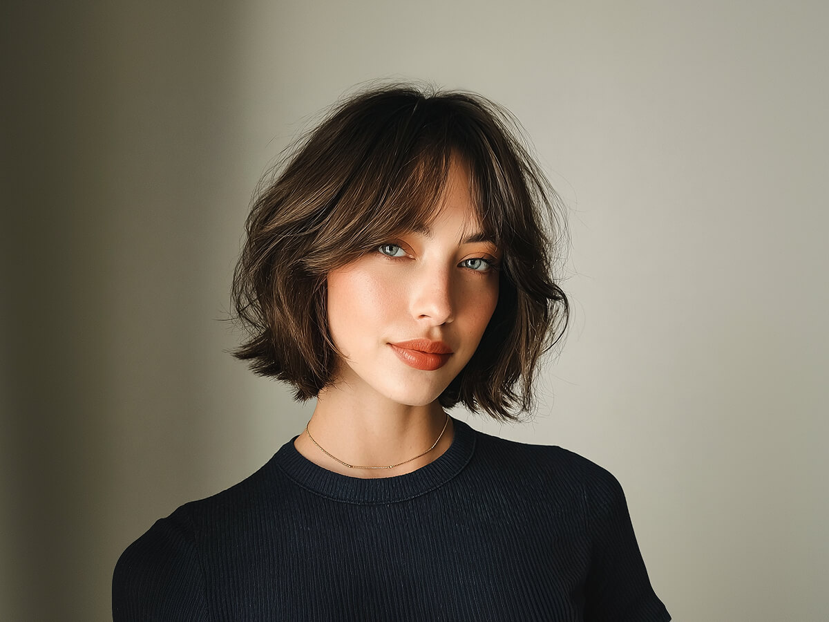 Short bob haircuts with curtain bangs