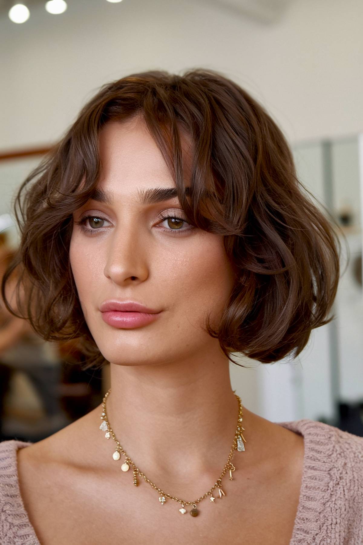 Layered wavy bob haircut with natural texture