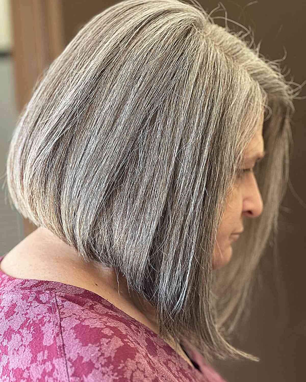 Trendy Bob with Grey Tones for Older Women with Coarse Hair