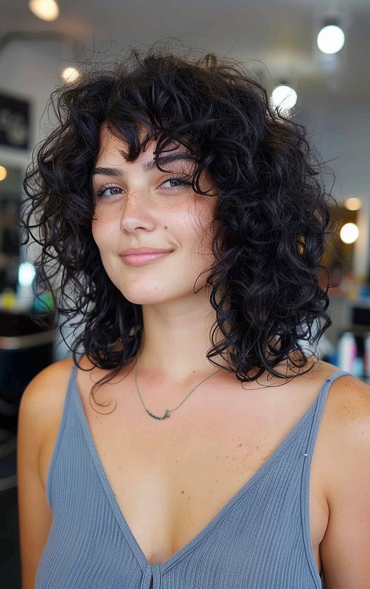 Curly wolf cut hairstyle for women with naturally curly hair