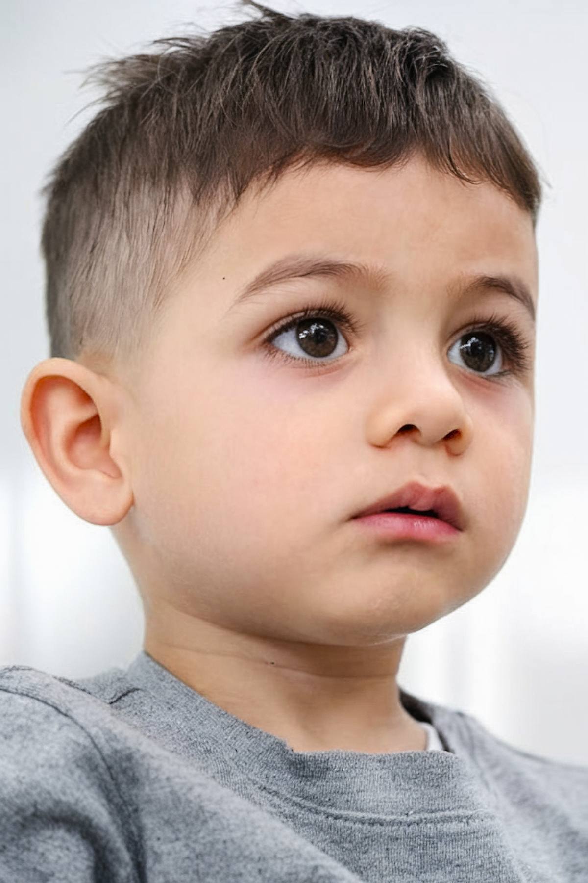 Hispanic toddler boy haircut with soft fade and short top