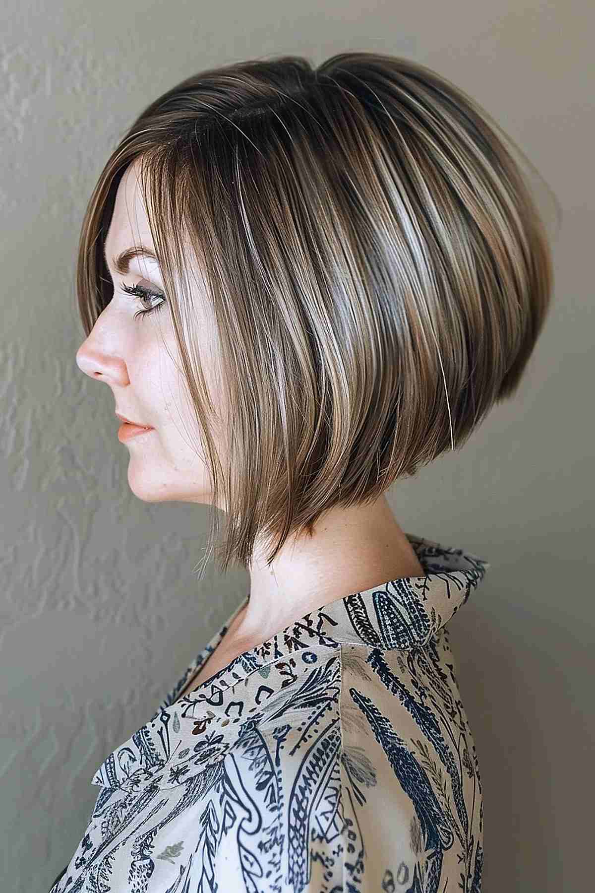 Trendy inverted bob hairstyle for thick hair with sleek layers and a graduated angle
