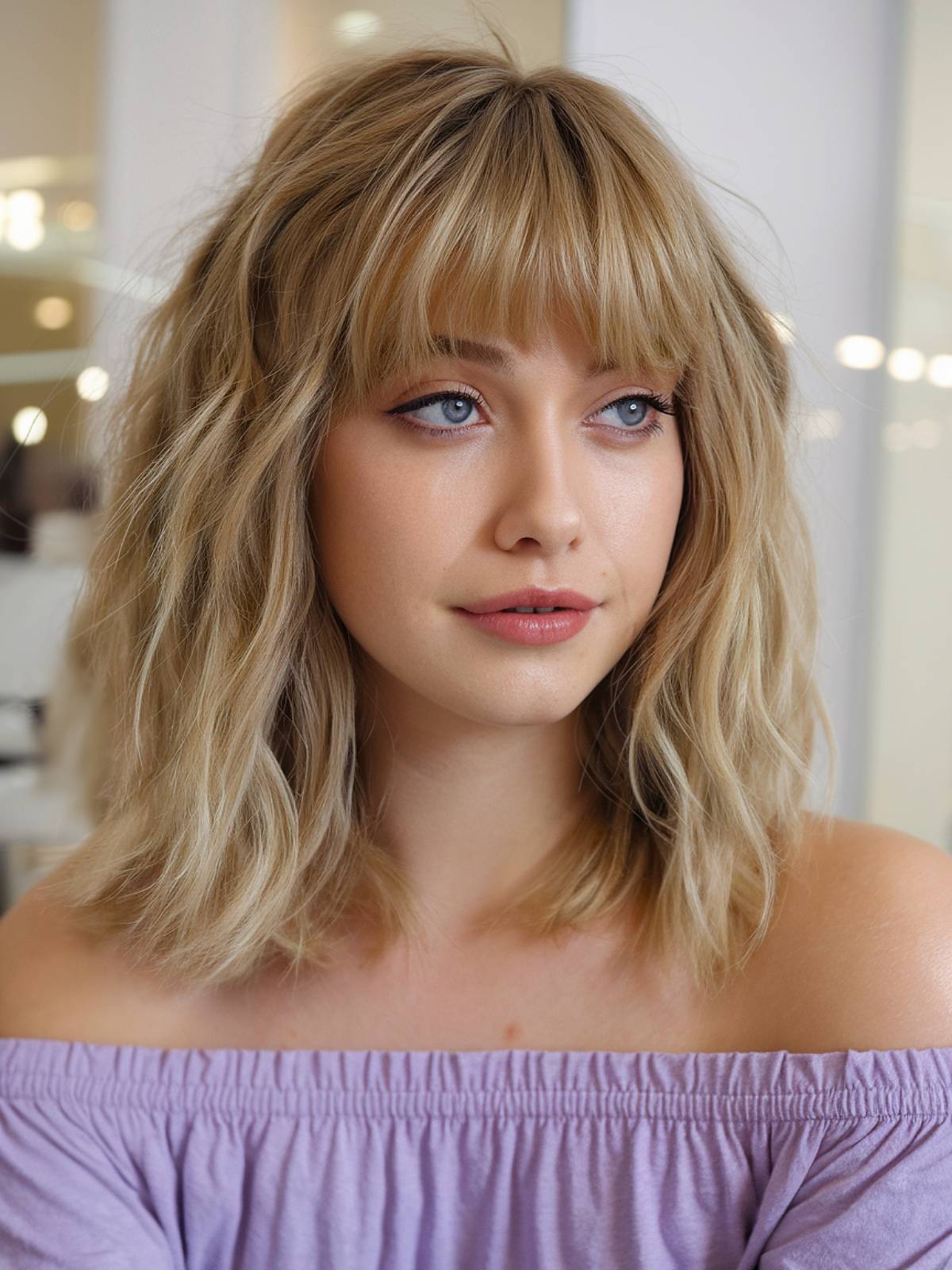 Layered fringe hairstyle for oval faces