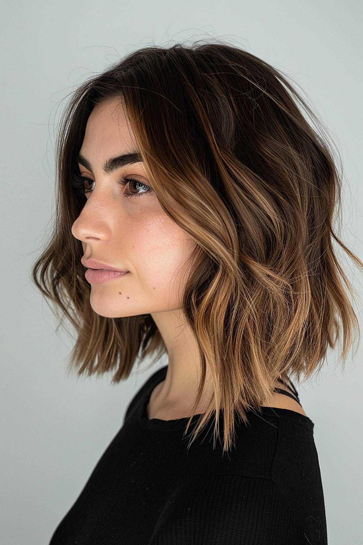 Lob haircut with tousled waves for natural wavy hair