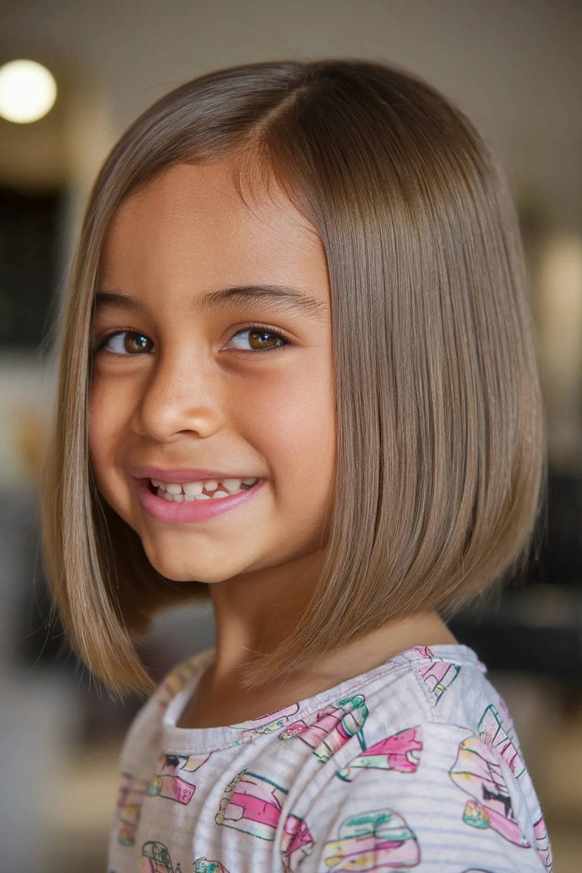 Sleek shoulder-length long bob haircut for little girls