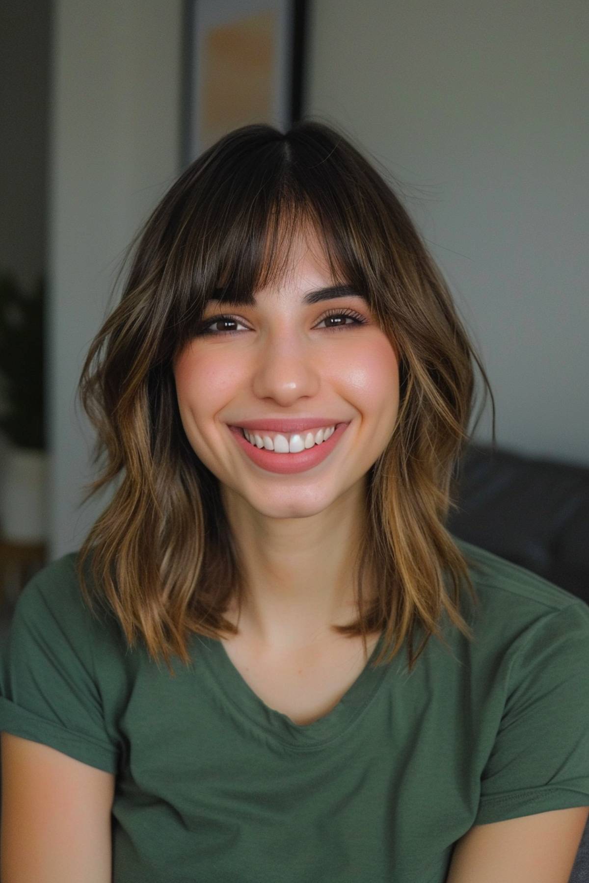 Symmetrical long French bob with middle part for oval faces