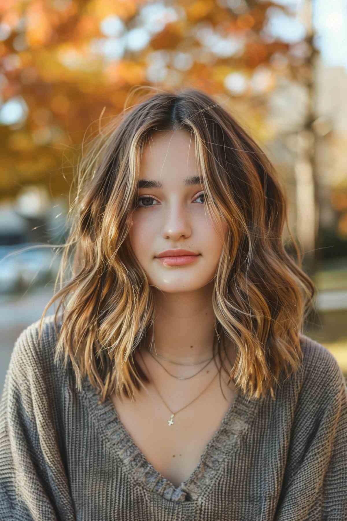 Trendy medium wavy hairstyle with highlights for fine to medium hair