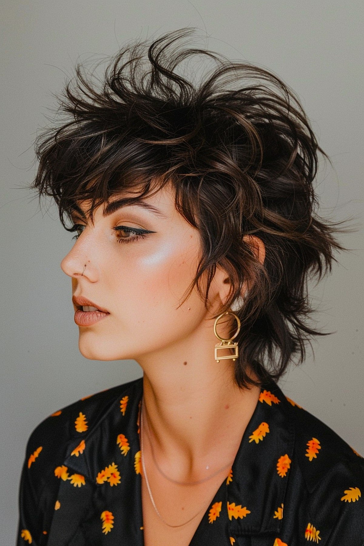 Edgy queer-style layered haircut with choppy texture