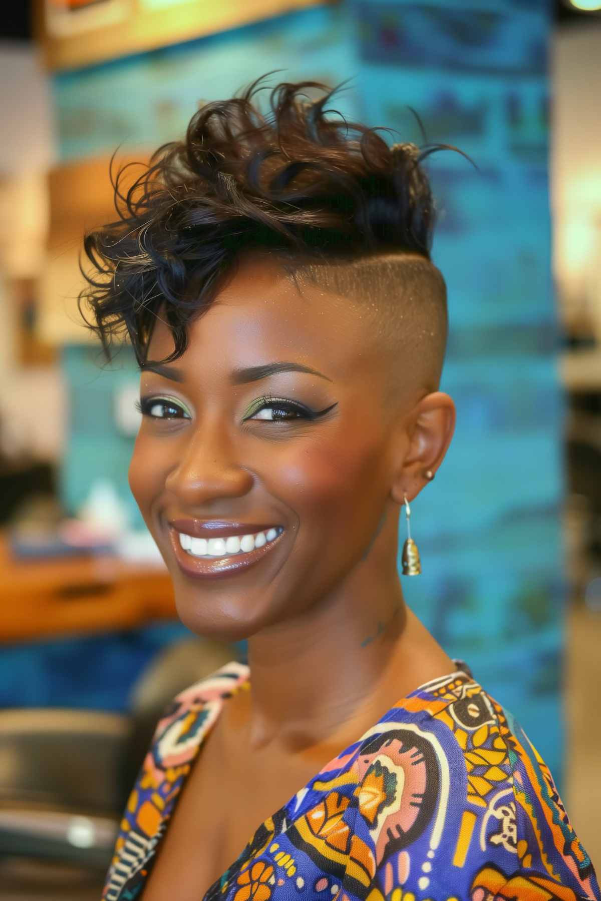 Trendy undercut with voluminous curly top for Black women