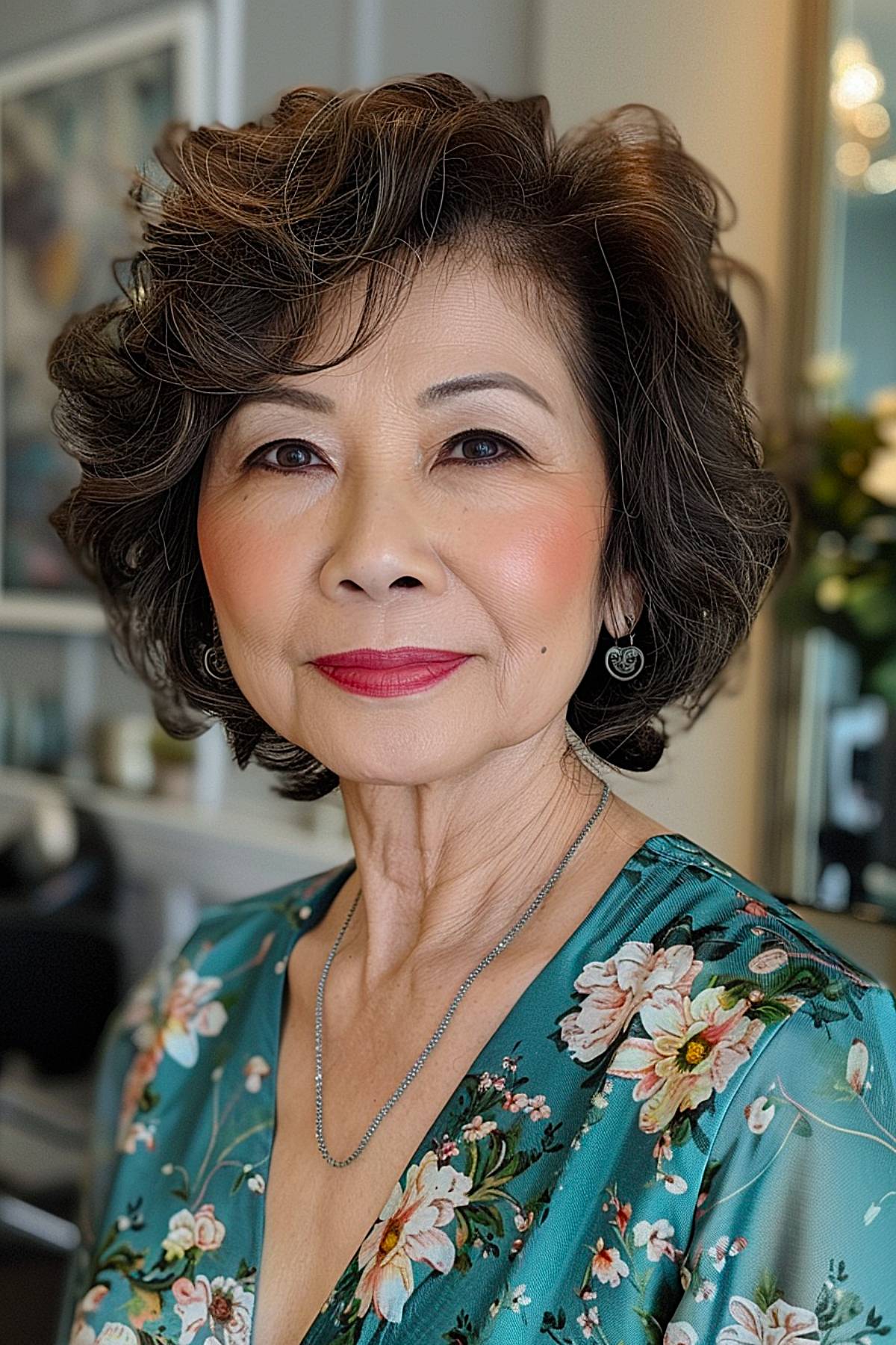 Short wavy layered hairstyle for older Asian women