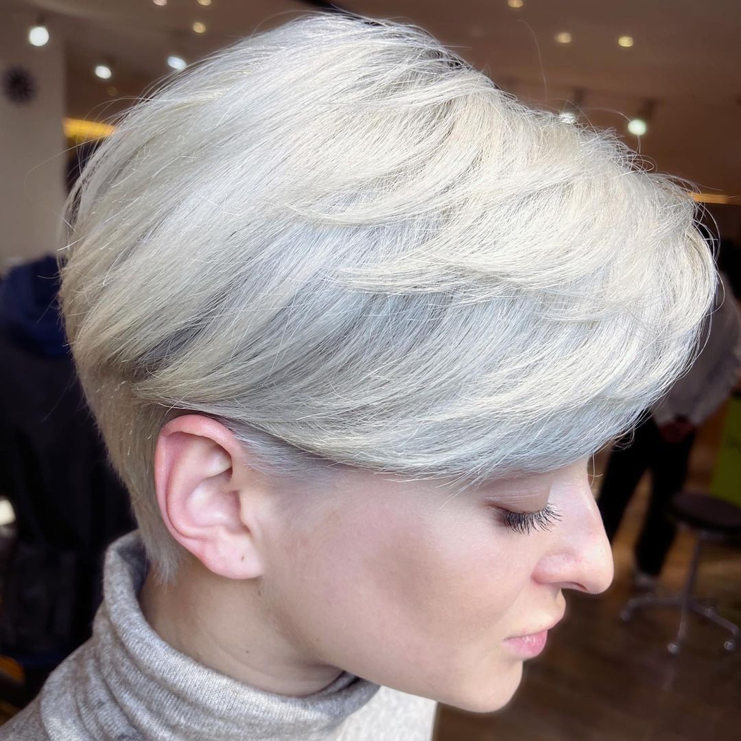 Trendy Short Hair with a White Blonde Hue
