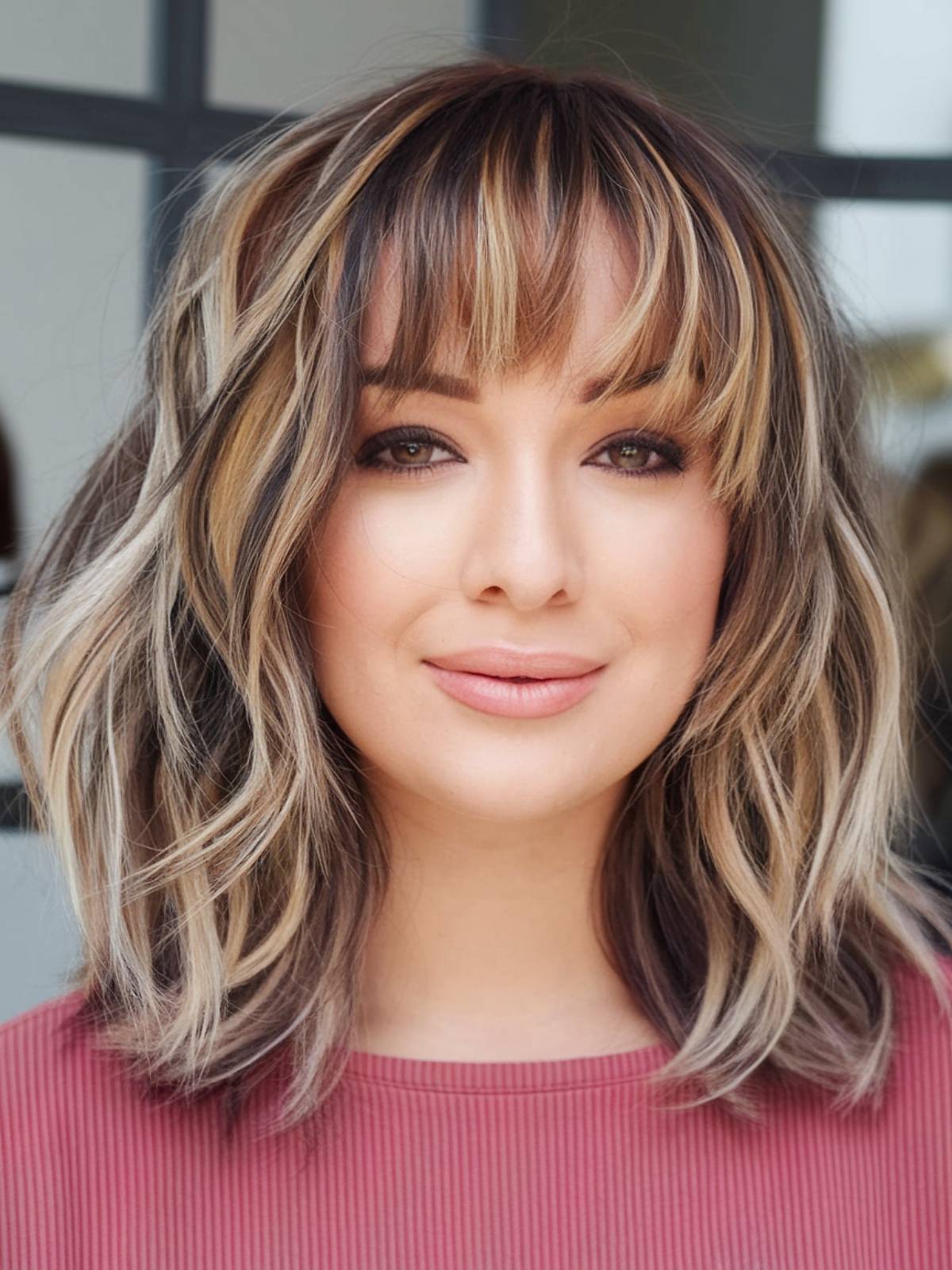 Soft shag haircut with wispy bangs and layered texture