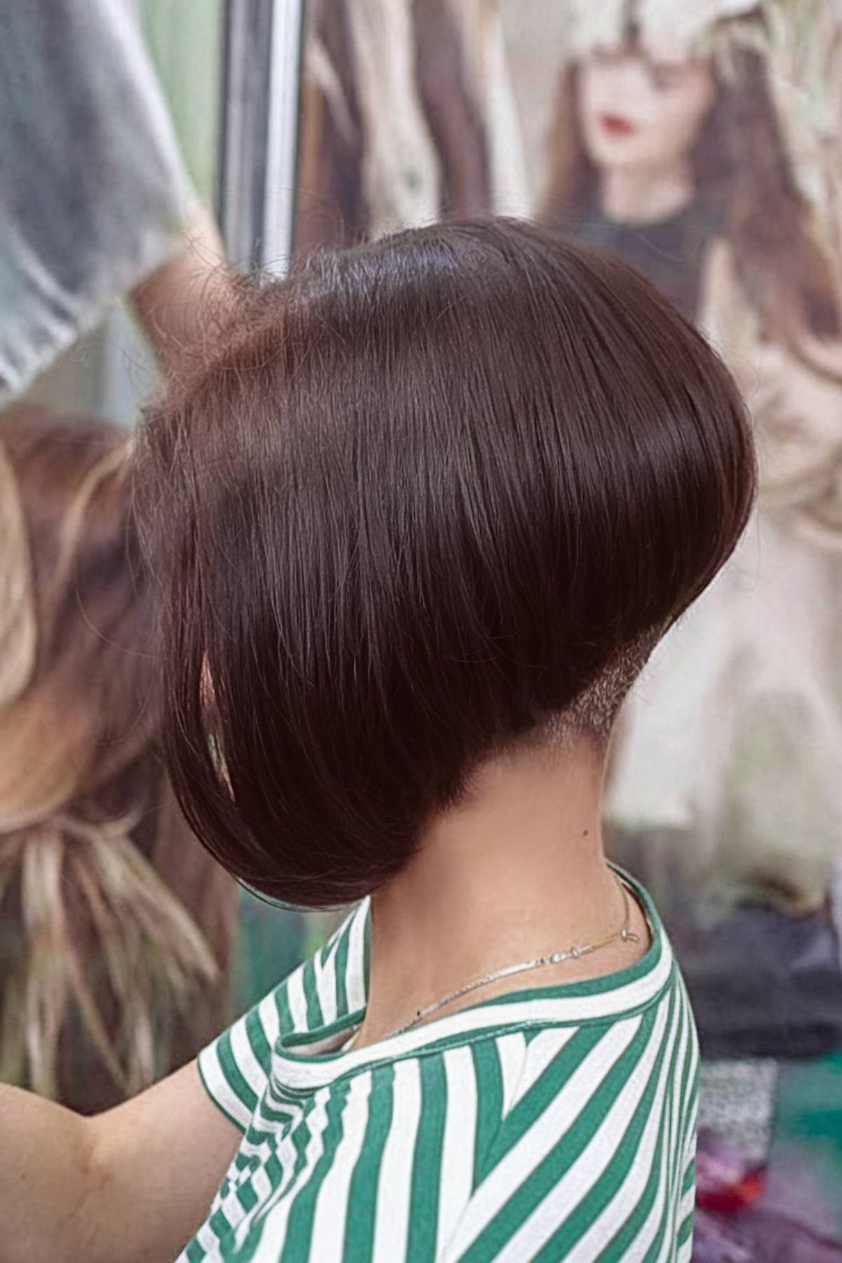 Undercut angled bob haircut with hidden shave detail