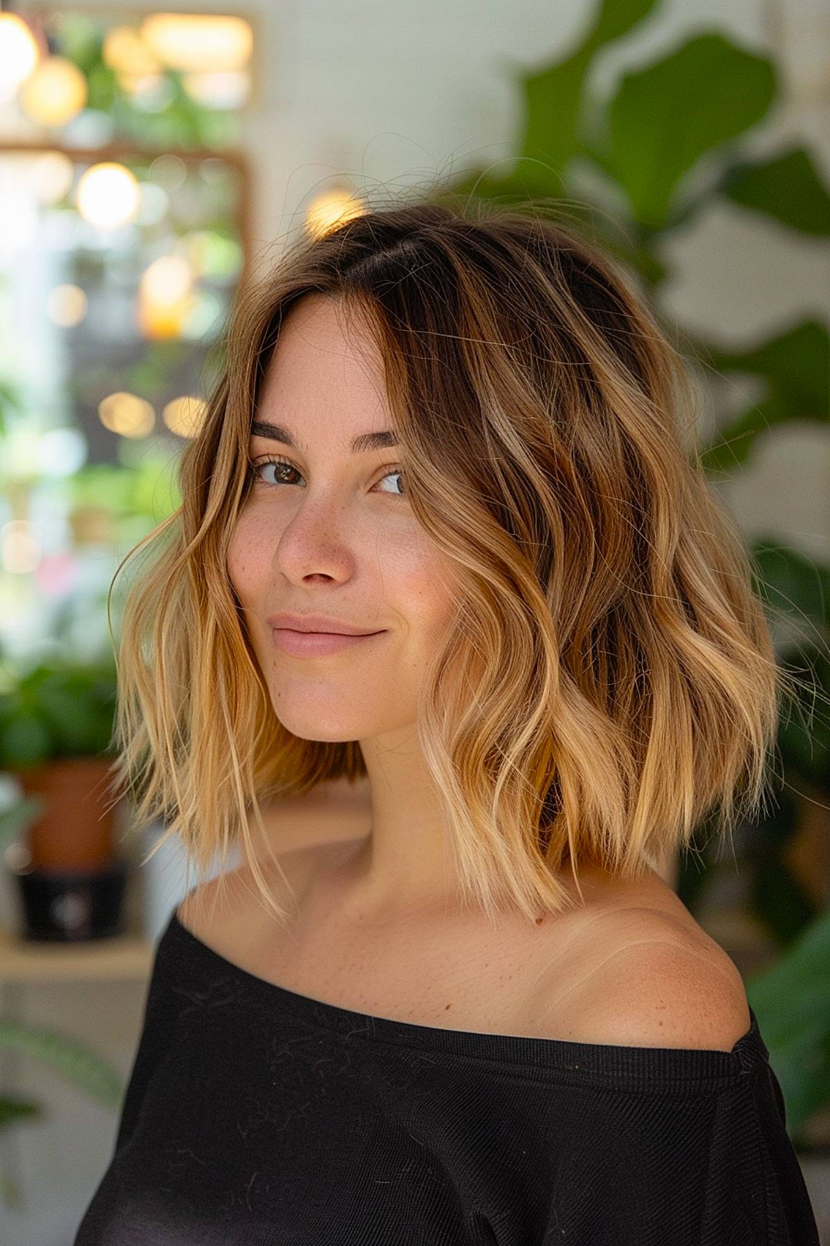 Tressure bob with soft waves and balayage highlights