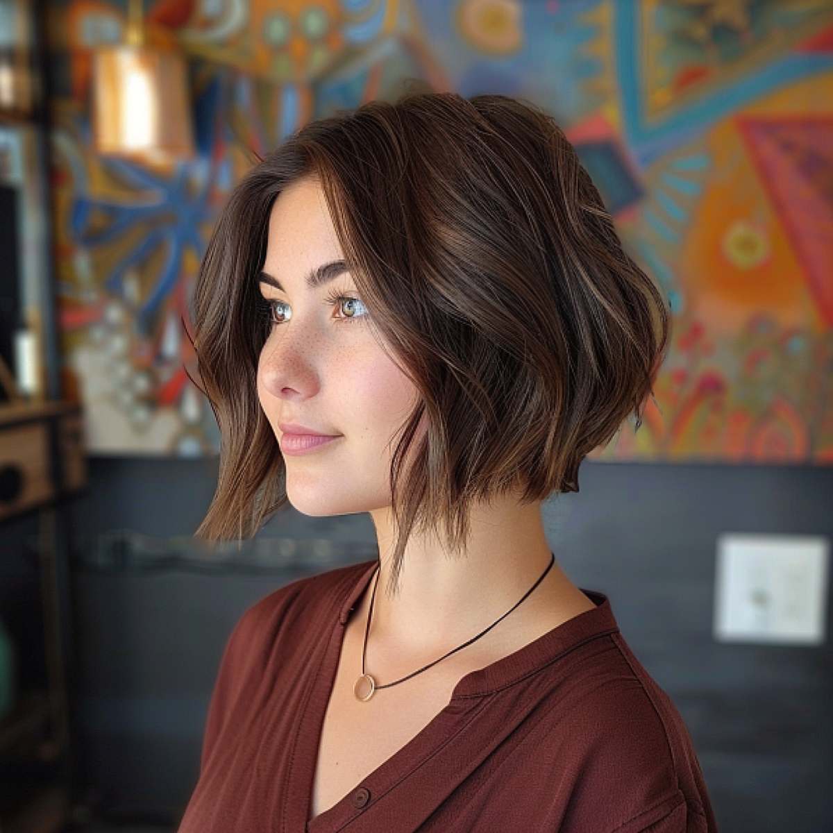 Picture of a short triangular bob hairstyle for long faces