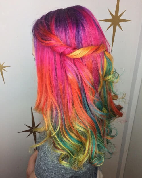 Tropical Sunset with Curly Rainbow Tips