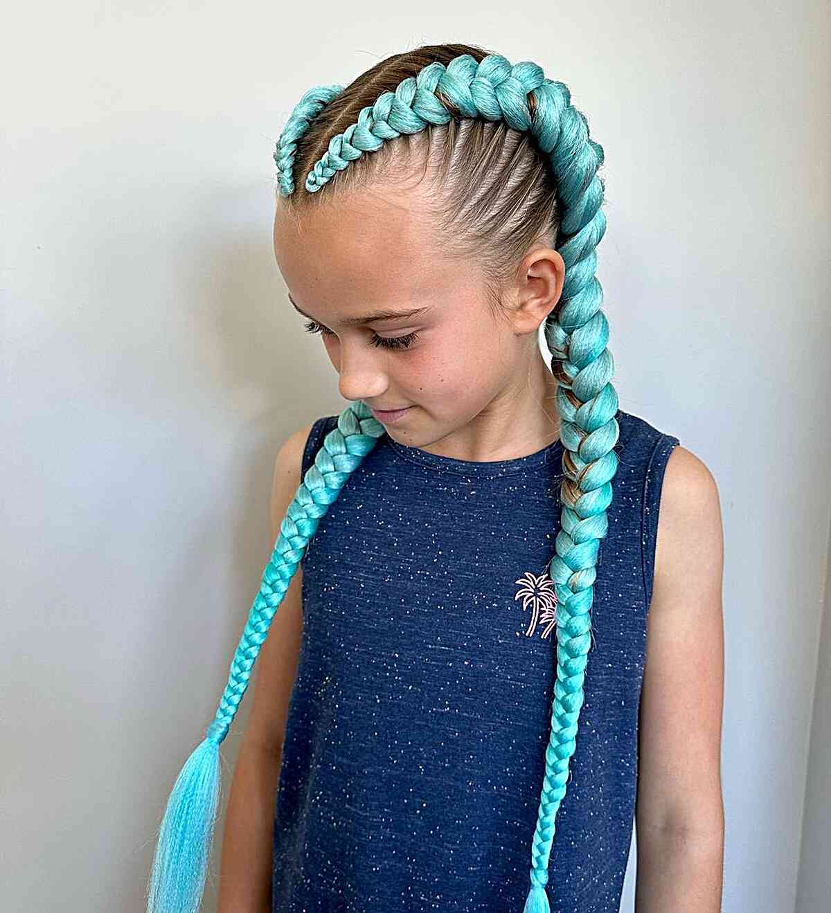 Turquoise Blue Extensions for Girls' Softball Double Braids