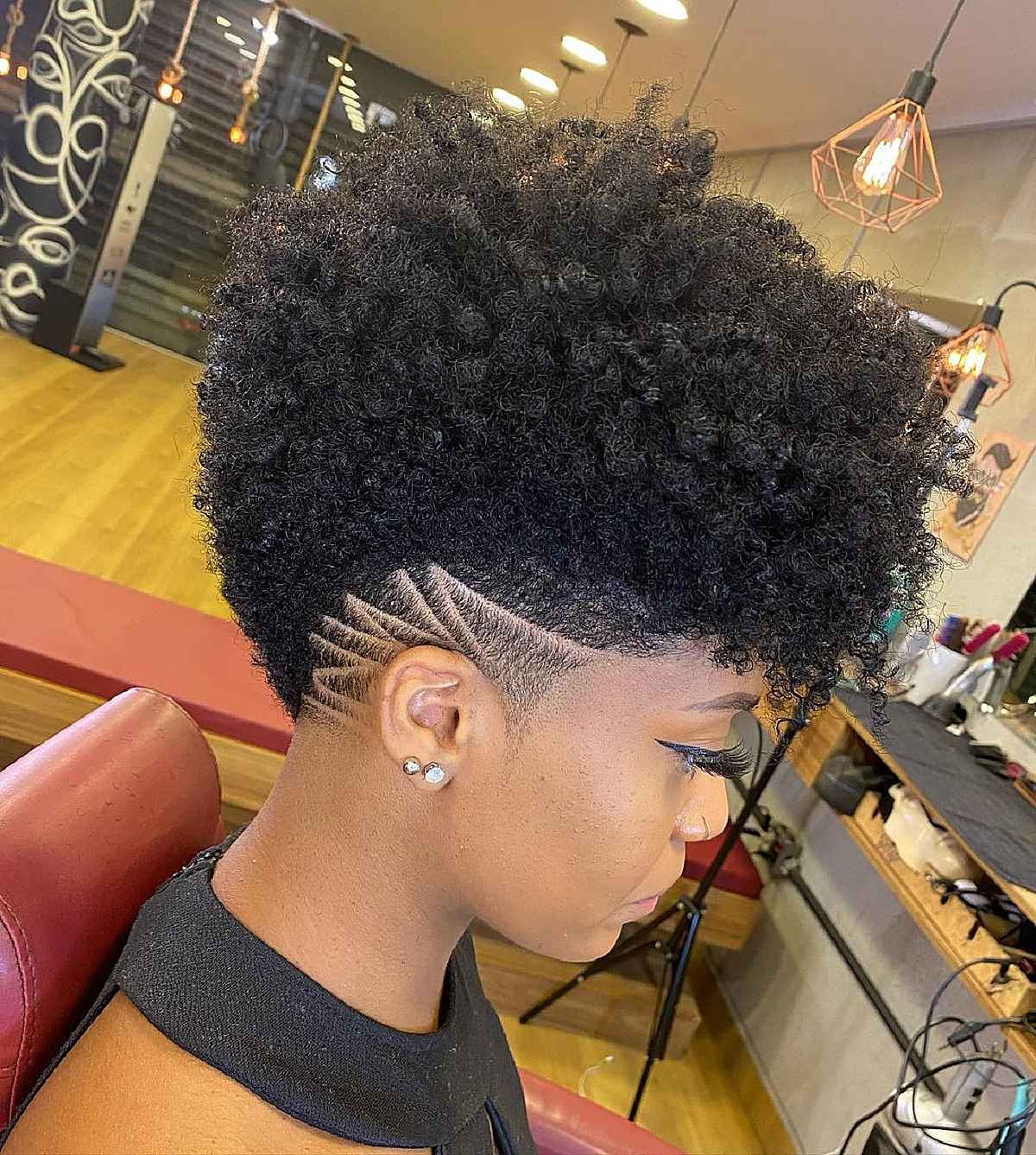 Twist out haircut with shaved temples