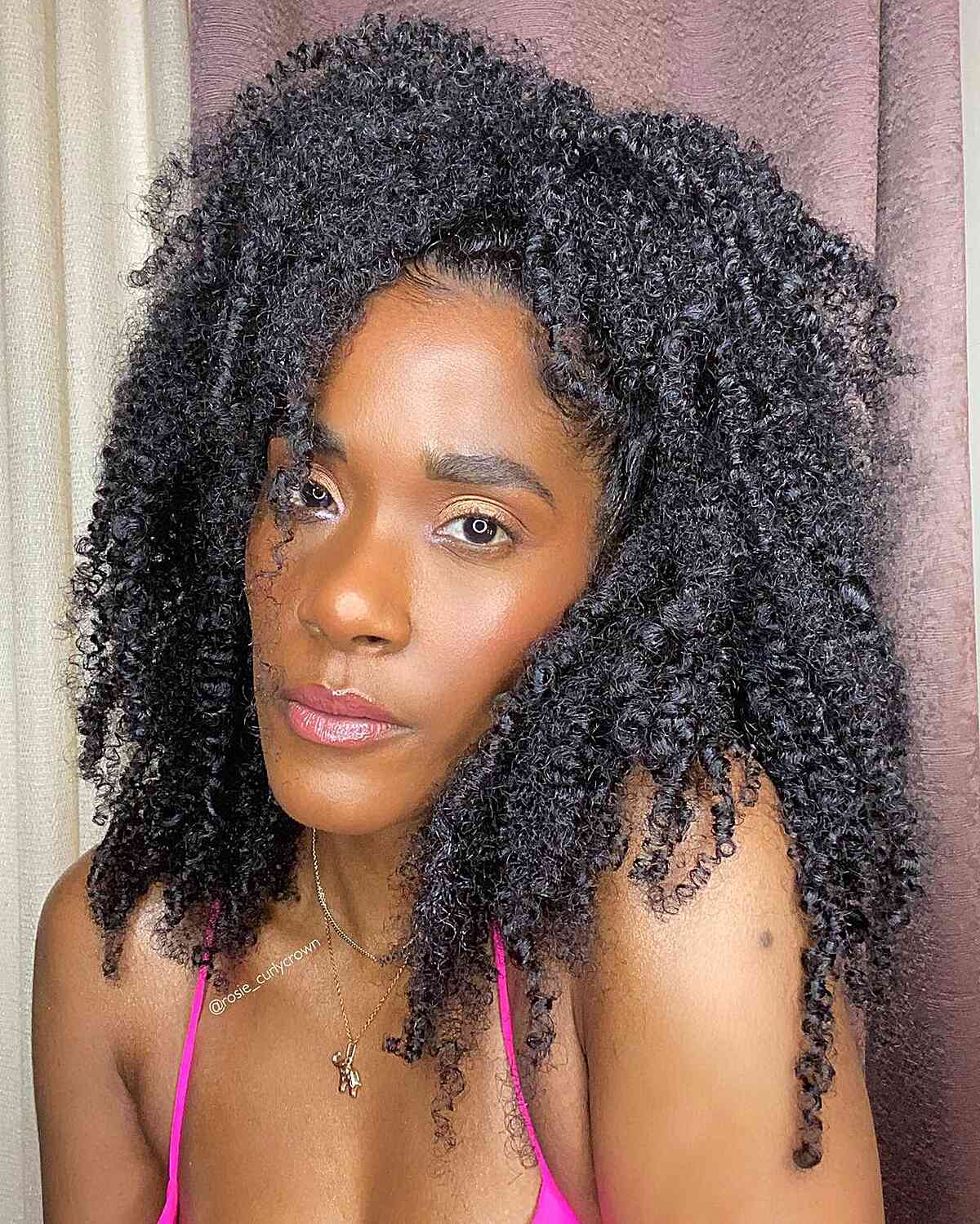 Medium-Length Twist Out Style with Natural Frizz and Curls