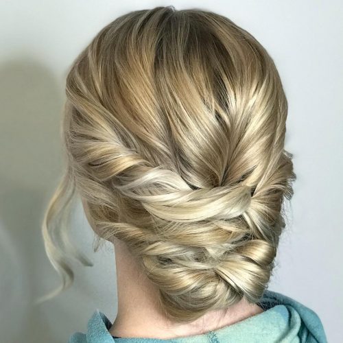 Picture of a twisted long updo for prom