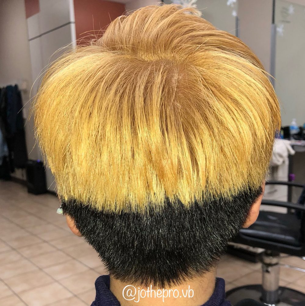 Super Short Blonde and Jet Black Pixie