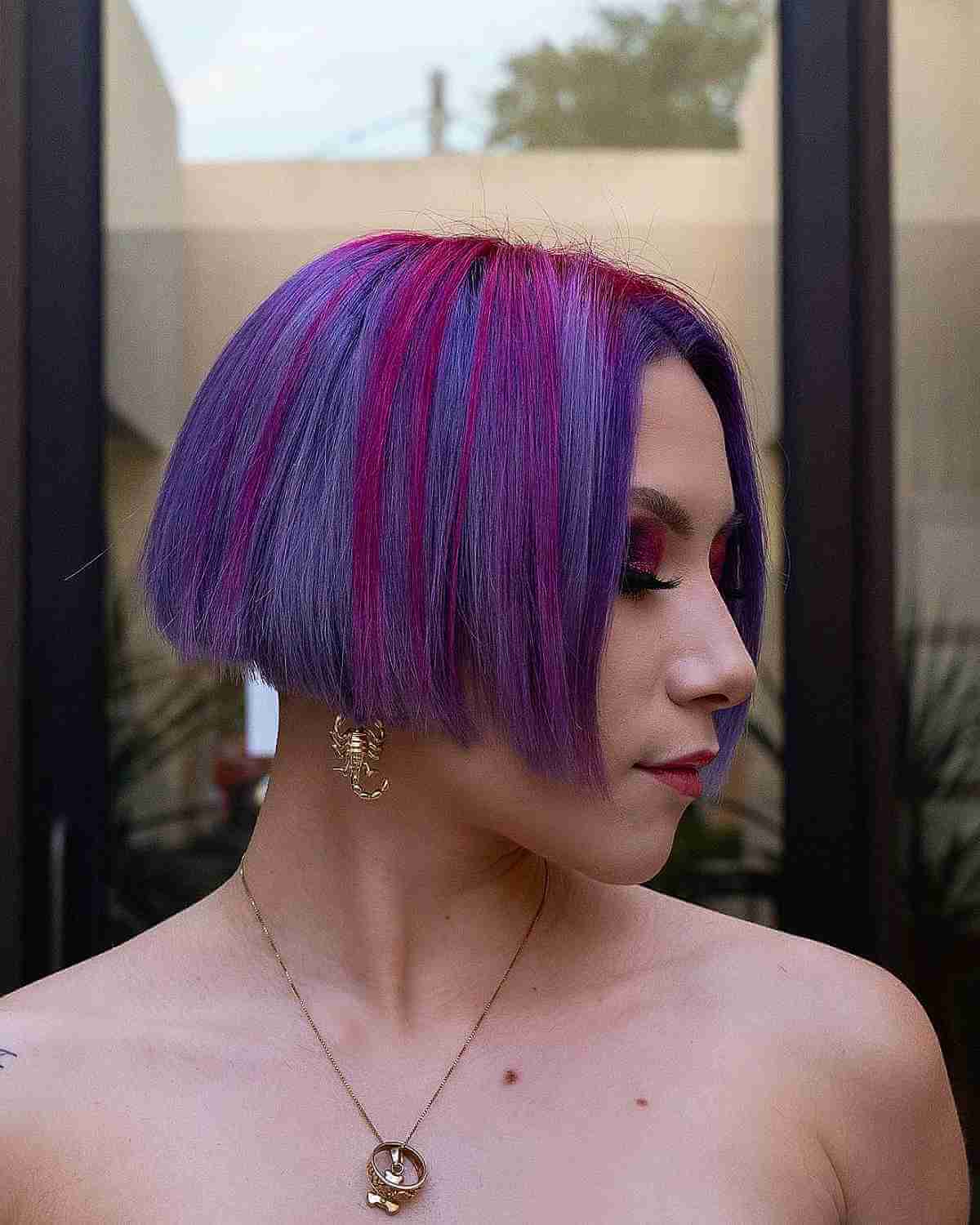 Two-Toned Red-Purple Jaw-Length Blunt Bob