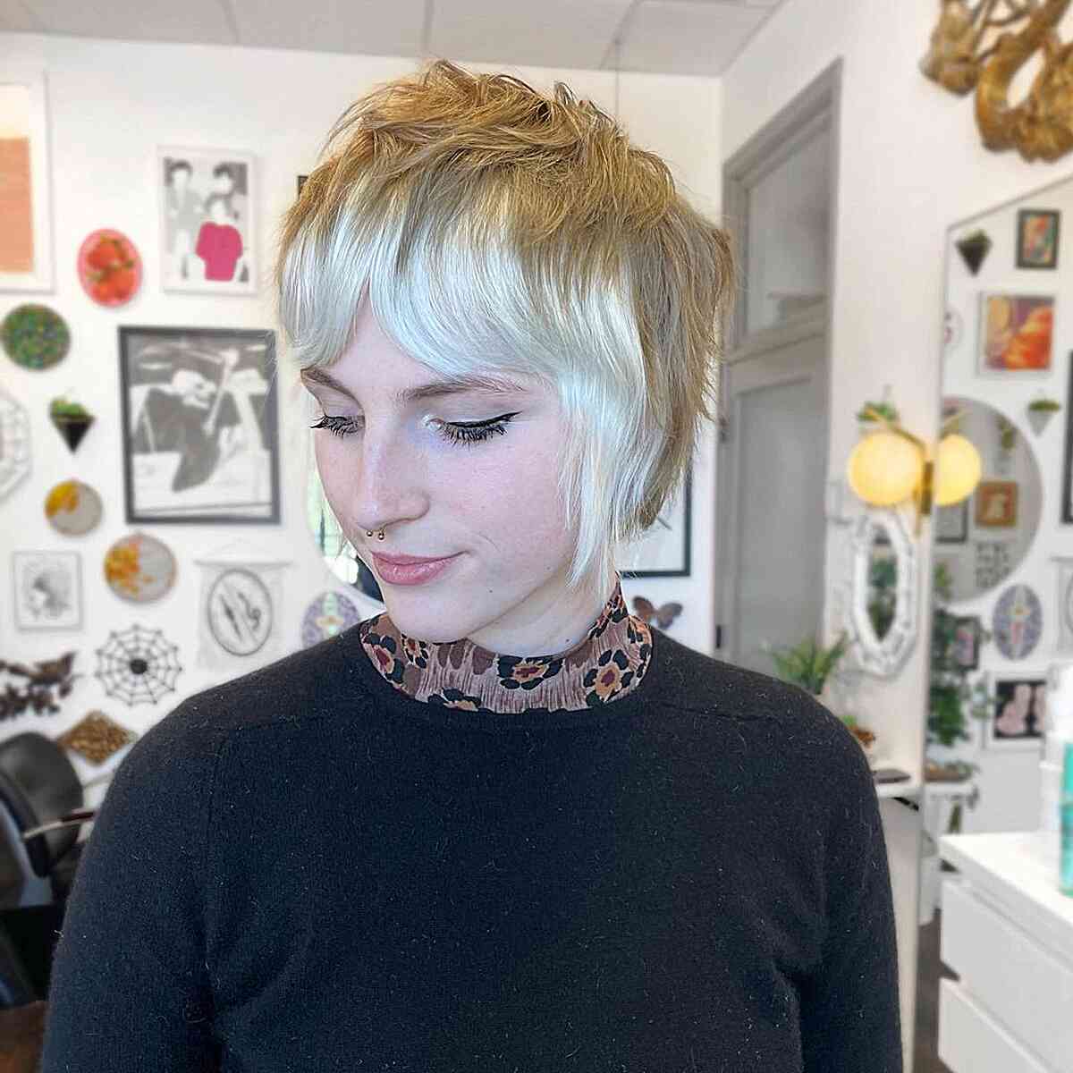 Two-Toned Short Pixie Bob Shag with Curtain Bangs