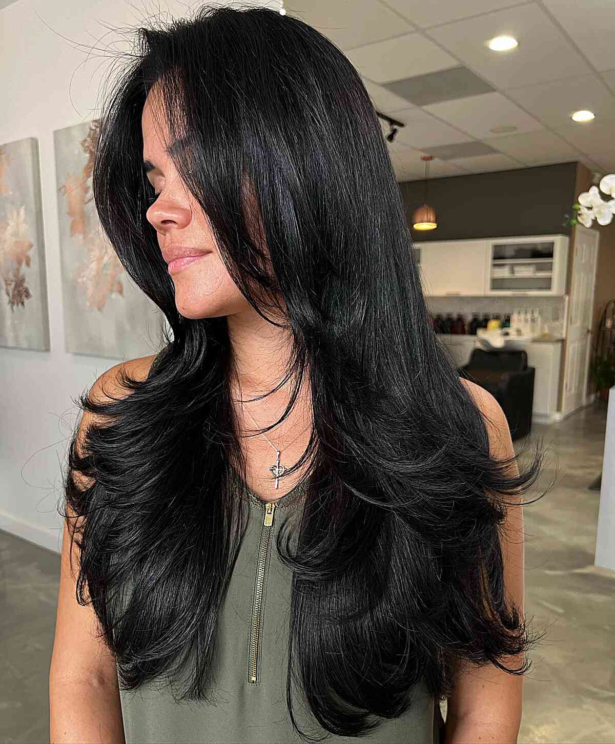 Ultra Long Feathered Hair with Long Black Layers