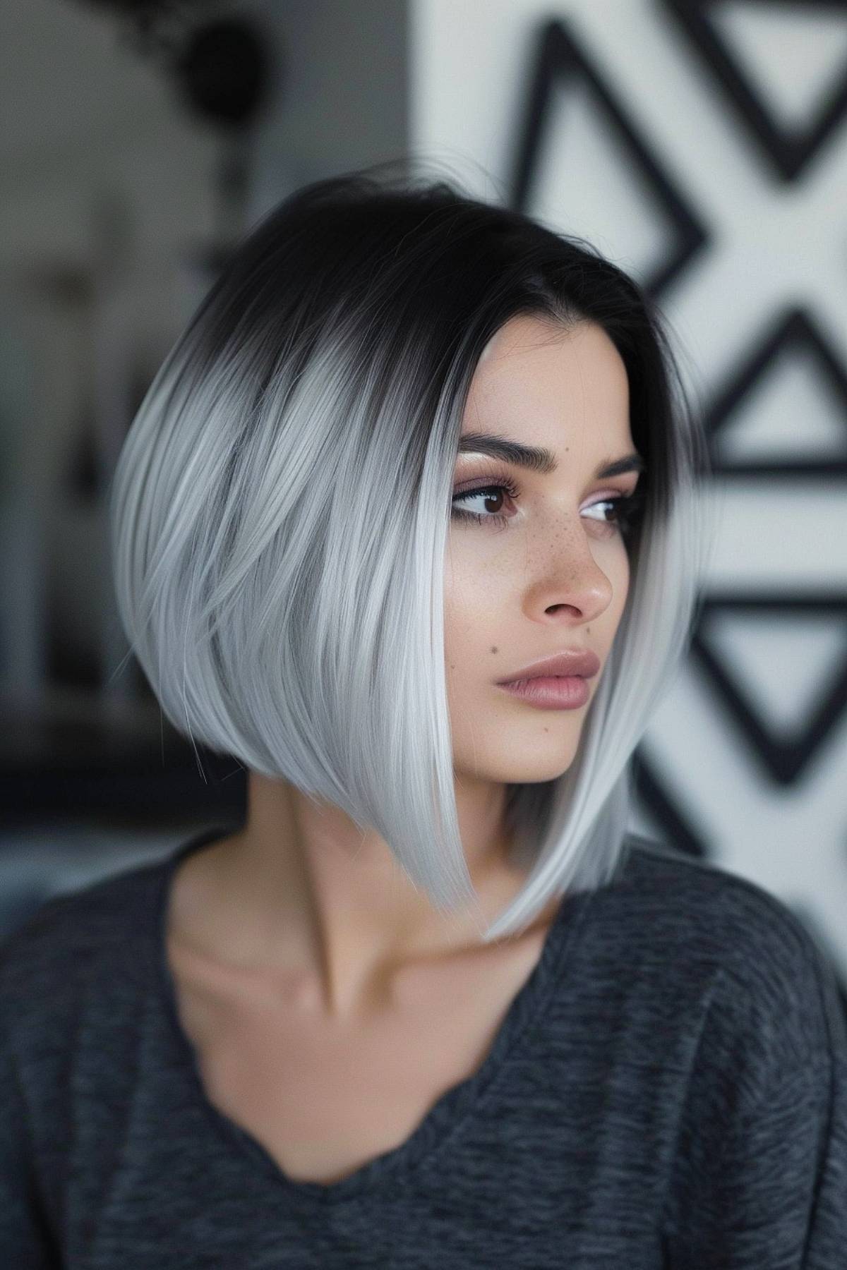 Umbra bobcut with silver ombré and textured layers