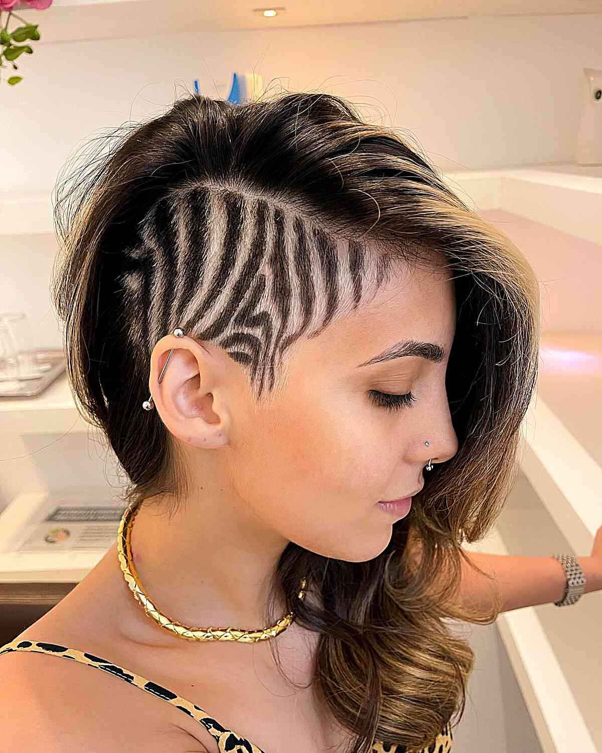 Undercut Long Hair with Amazing Zebra stripe Hair Design on the side