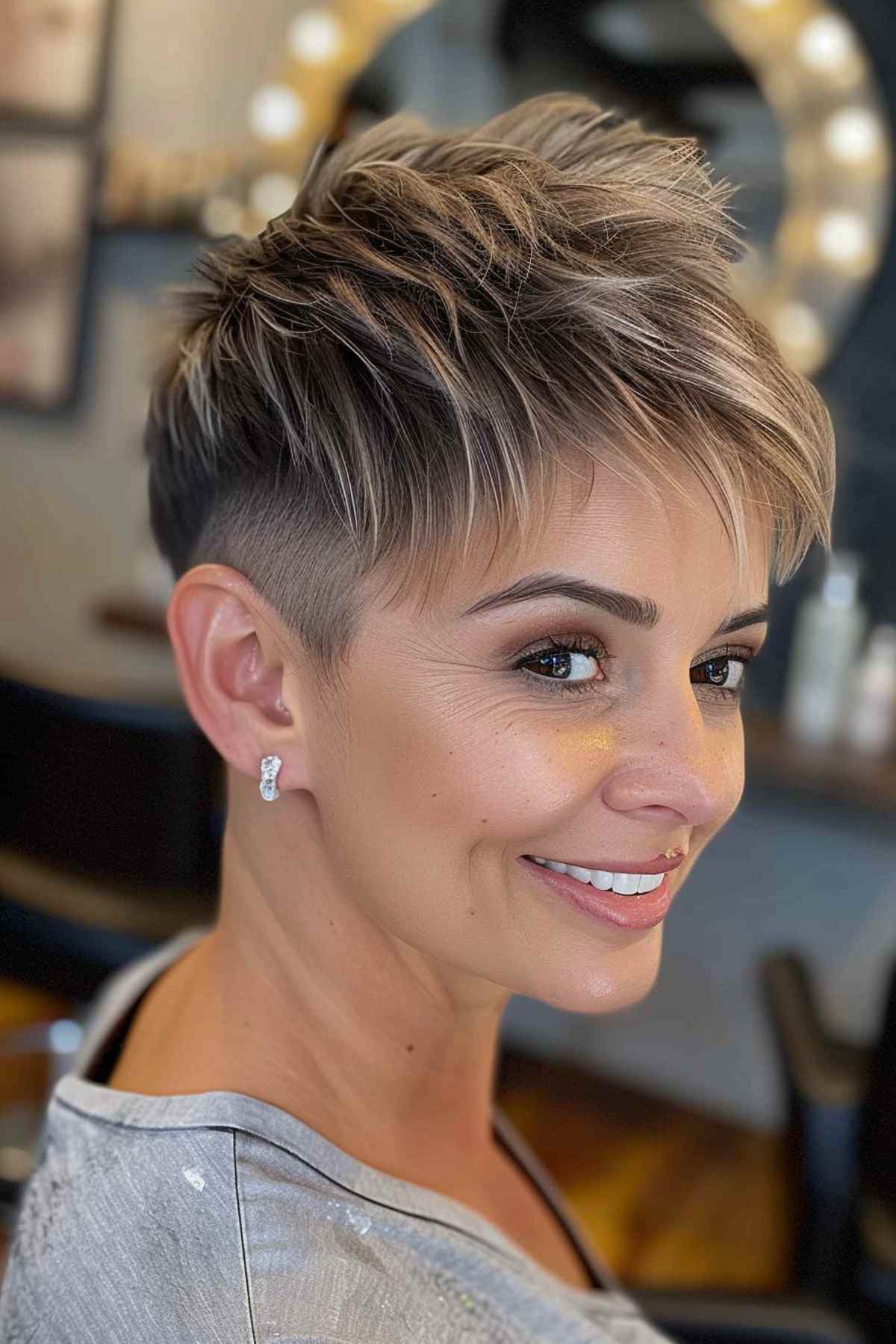 Undercut pixie with messy top layers for a bold, textured style