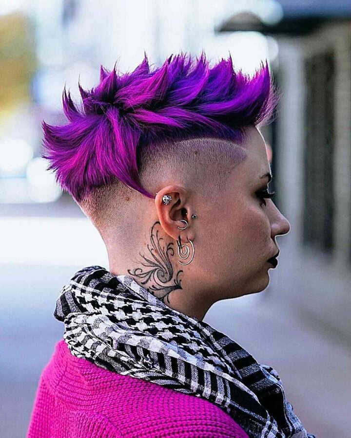 Undercut Purple Spiked Pixie Cut Punk Hairstyles 720x900 