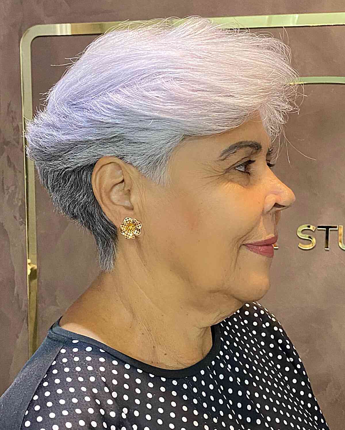 Undercut Wedge Style for Ladies Aged 60 with salt and pepper hair